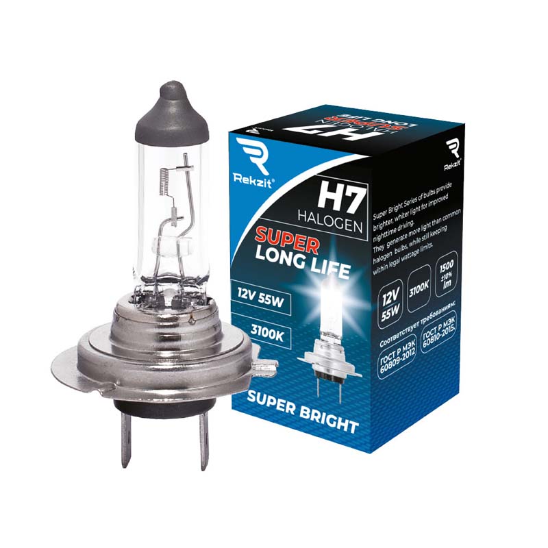 Лампа галогенная H7 12V55W Super Long Life Rekzit